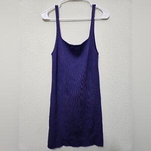 Wilfred aritzia large purple ribbed tank straps mini dress stretchy Square Neck